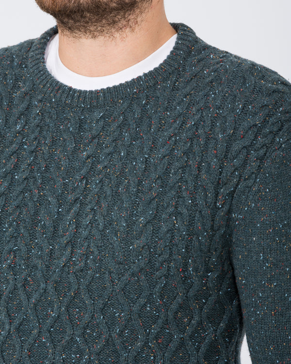 2t Tall Aran Crew Neck Lambswool Jumper (teal)