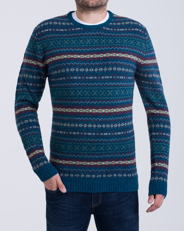 2t Lambswool Fairisle Crew Neck Tall Jumper (mallard)