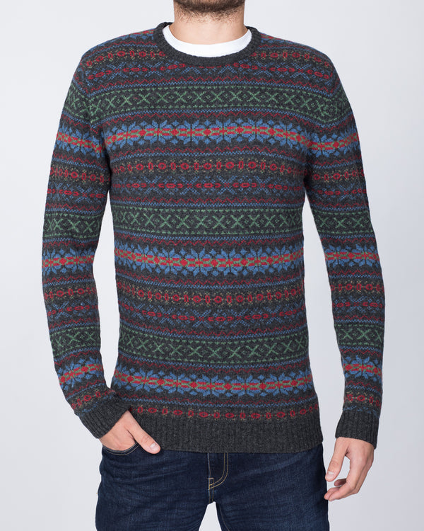 2t Lambswool Fairisle Crew Neck Jumper (charcoal)