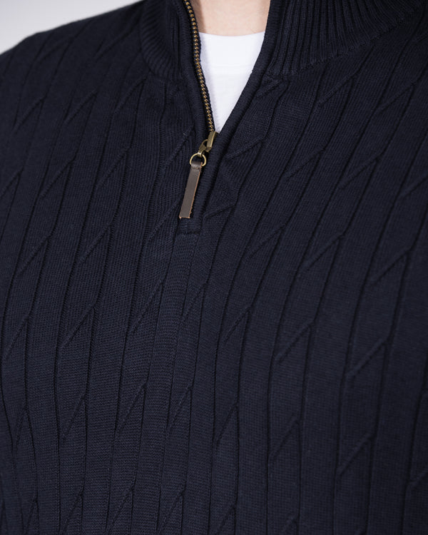 2t Quarter Zip Tall Cable Knit Jumper (navy)