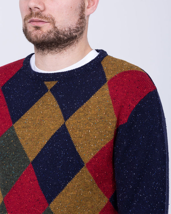 2t Tall Lambswool Argyle Crew Neck Jumper (navy)