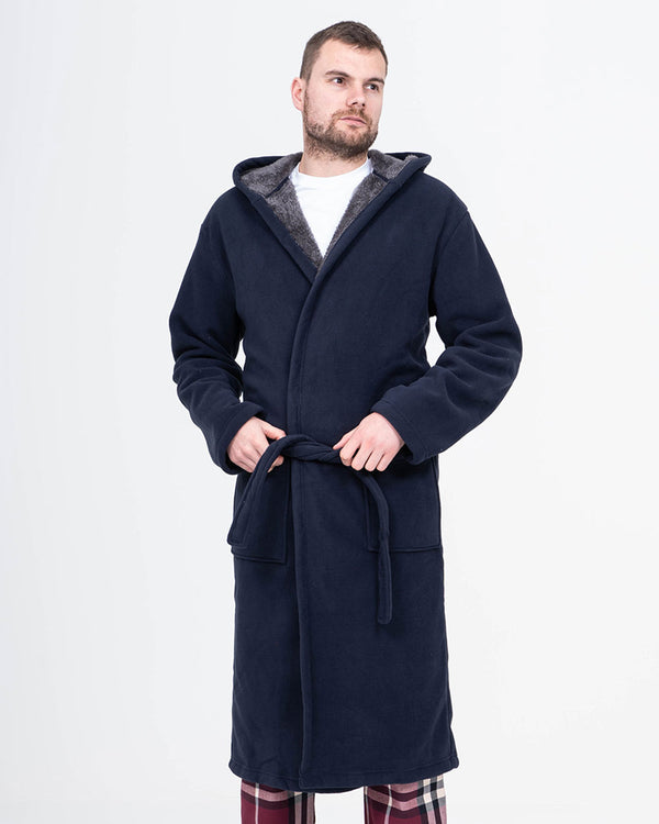 Fleece Navy Housecoat Heat Holders Mens Dressing Gown Navy Coopers
