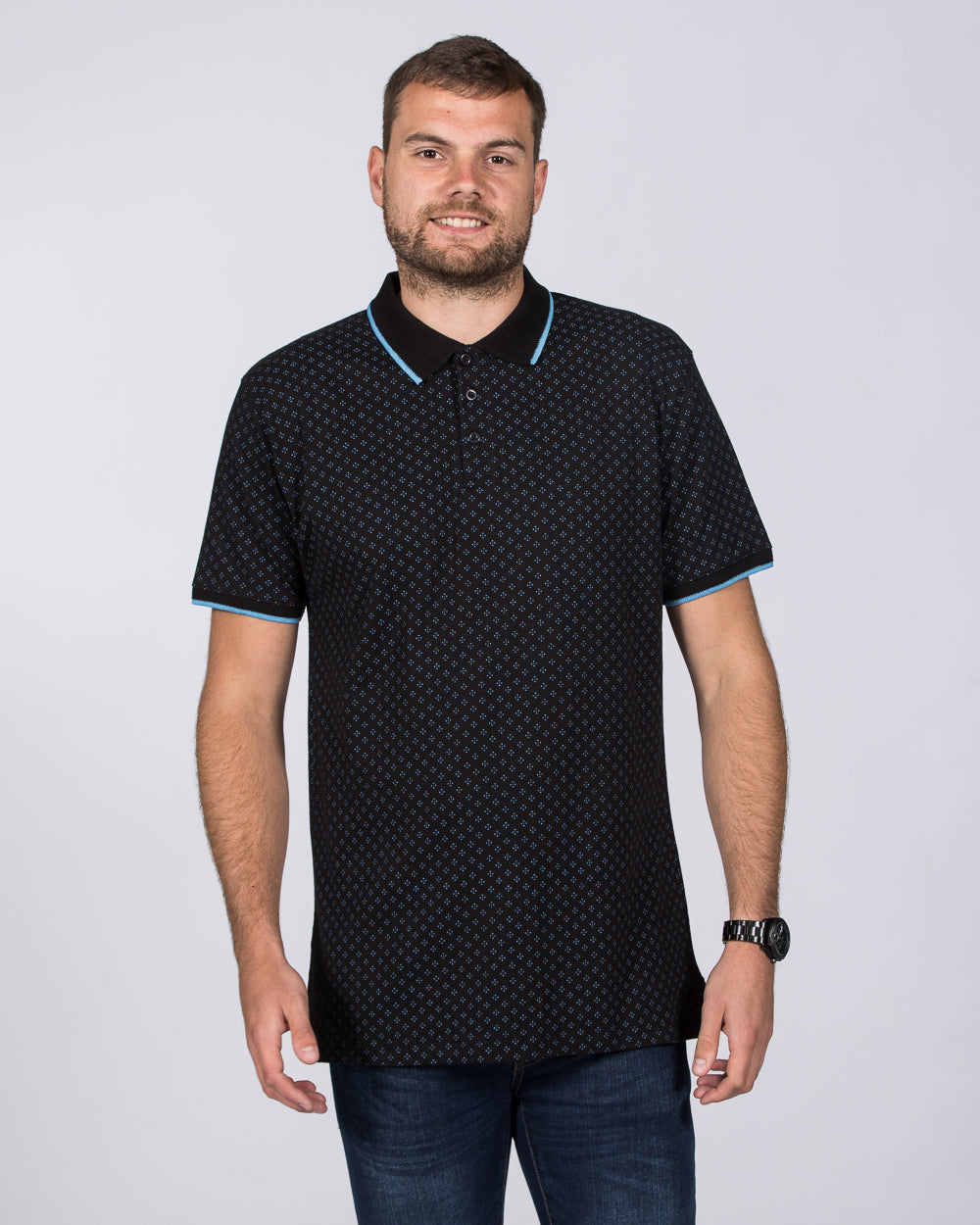 2t Regular Fit Tall Printed Polo Shirt (black)