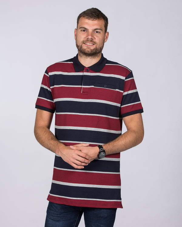 2t Regular Fit Tall Rugby Striped Polo Shirt (burgundy)