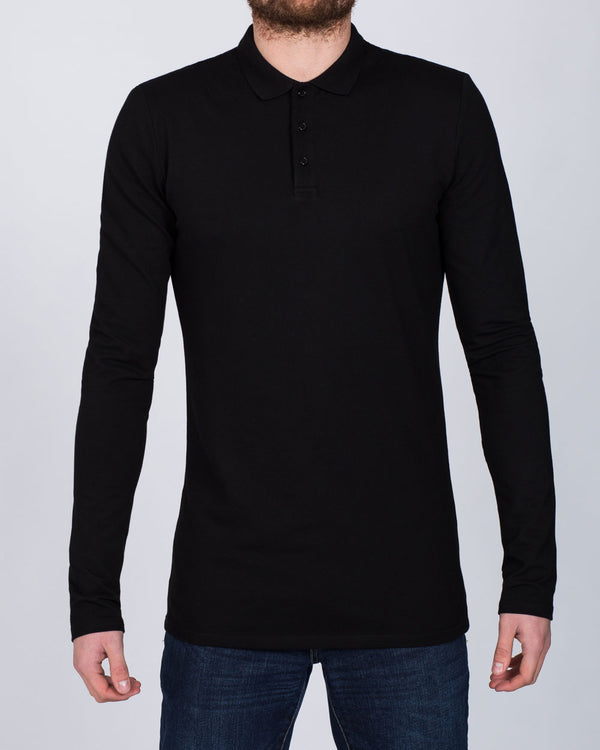 2t Mens Slim Fit Extra Tall Long Sleeve Polo Shirt (black) Tall