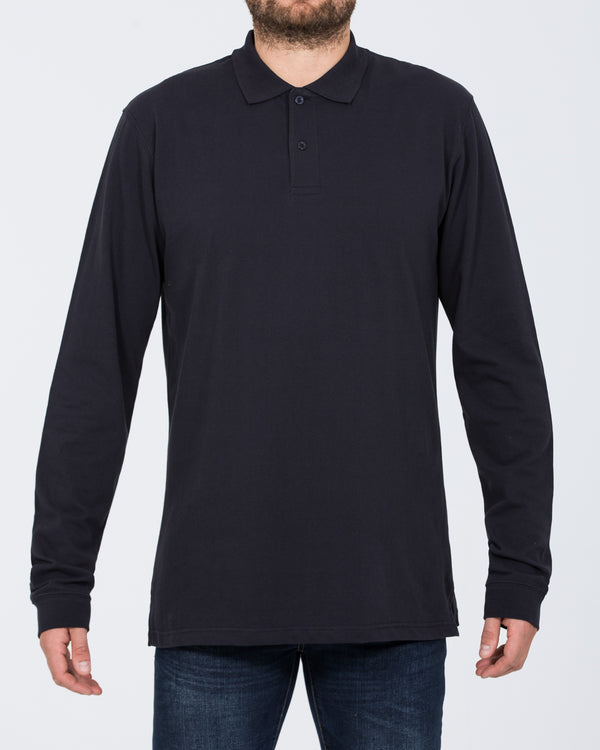 2t Regular Fit Tall Mens Extra Long Long Sleeve Polo Shirt (navy