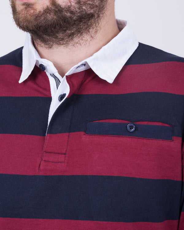 2t Regular Fit Tall Long Sleeve Rugby Polo Shirt (navy stripe)