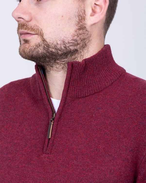 2t Tall Lambswool Quarter Zip Jumper (wine)