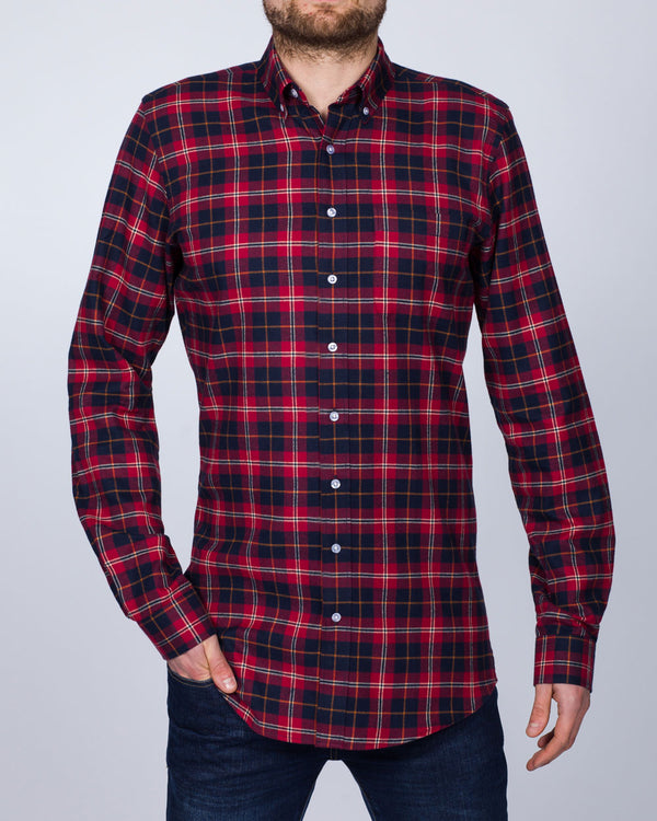 2t Slim Fit Long Sleeve Tall Checked Shirt (red check)