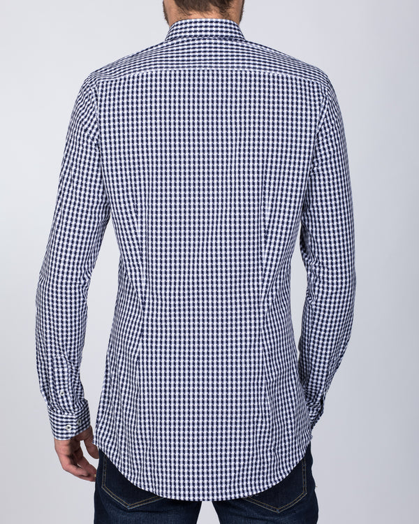 2t Slim Fit Long Sleeve Tall Shirt (navy gingham)