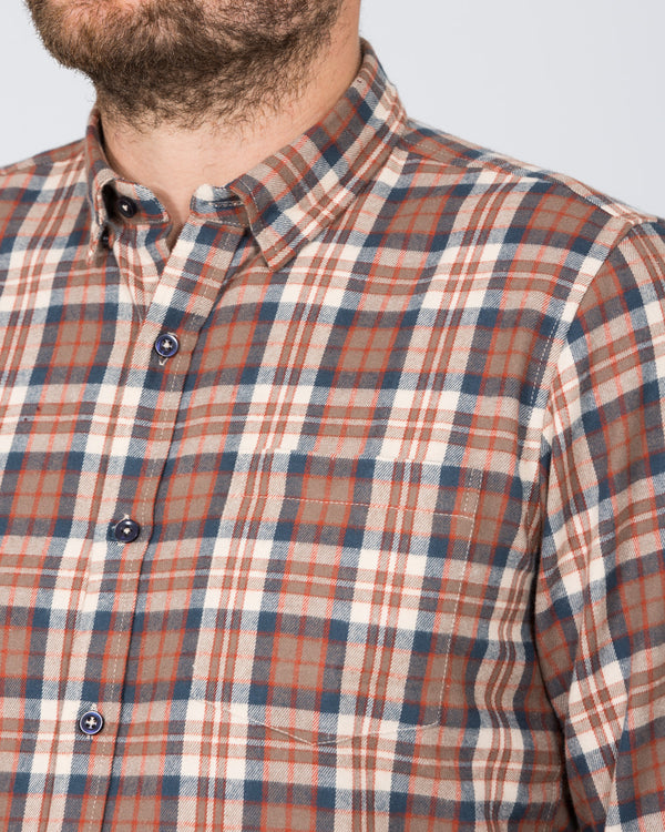 2t Slim Fit Long Sleeve Tall Checked Shirt (taupe)