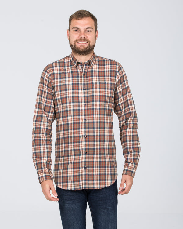 2t Slim Fit Long Sleeve Tall Checked Shirt (taupe)