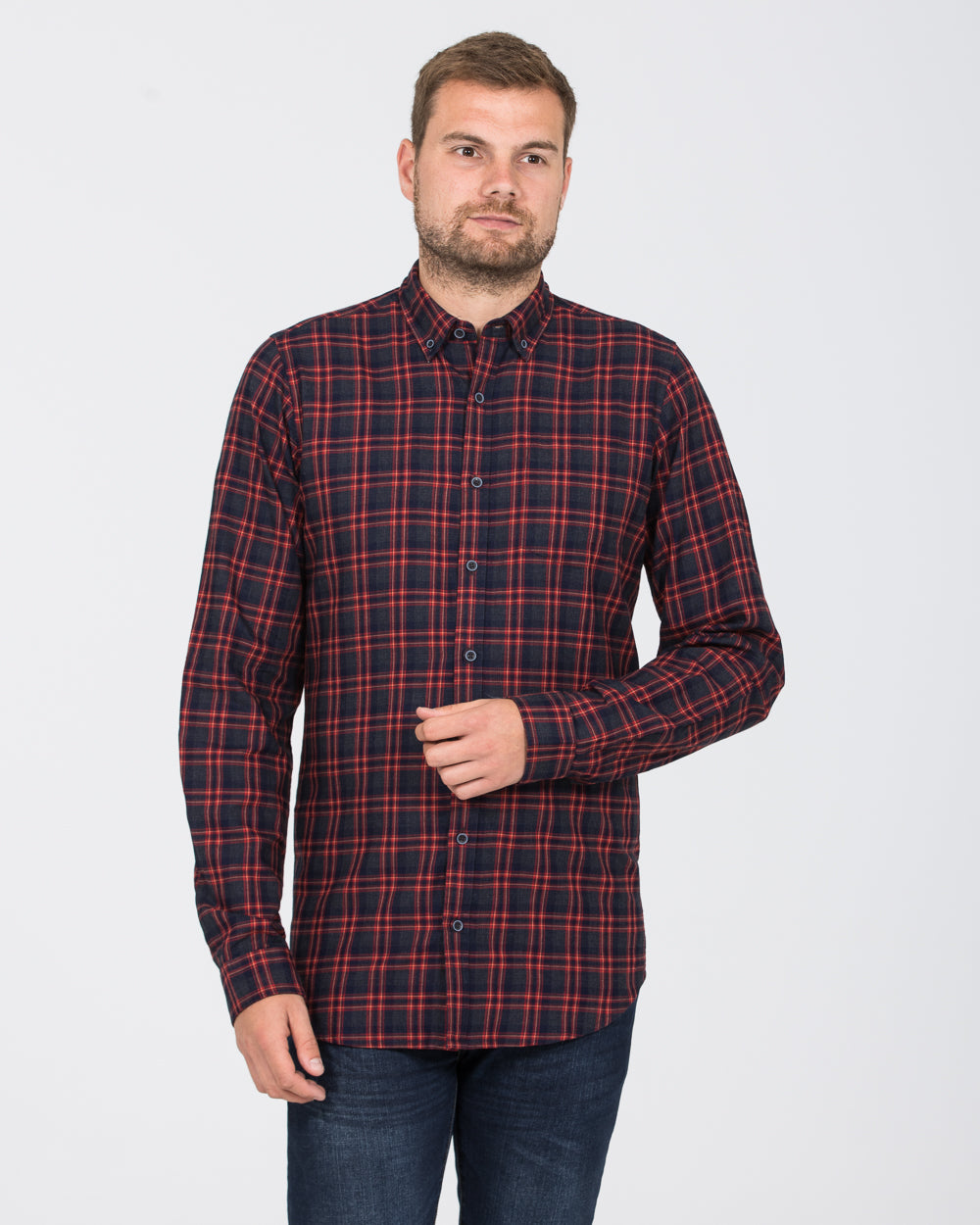 2t Slim Fit Long Sleeve Tall Checked Shirt (charcoal)