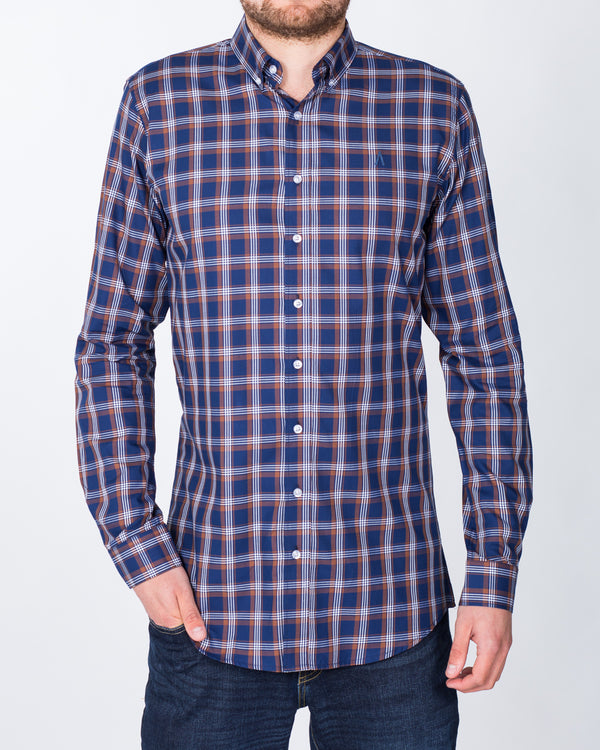 2t Slim Fit Long Sleeve Tall Shirt (brown/navy)