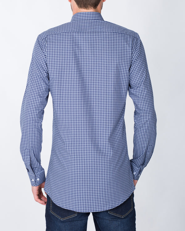 2t Slim Fit Long Sleeve Tall Shirt (dark blue check)