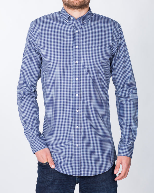 2t Slim Fit Long Sleeve Tall Shirt (dark blue check)