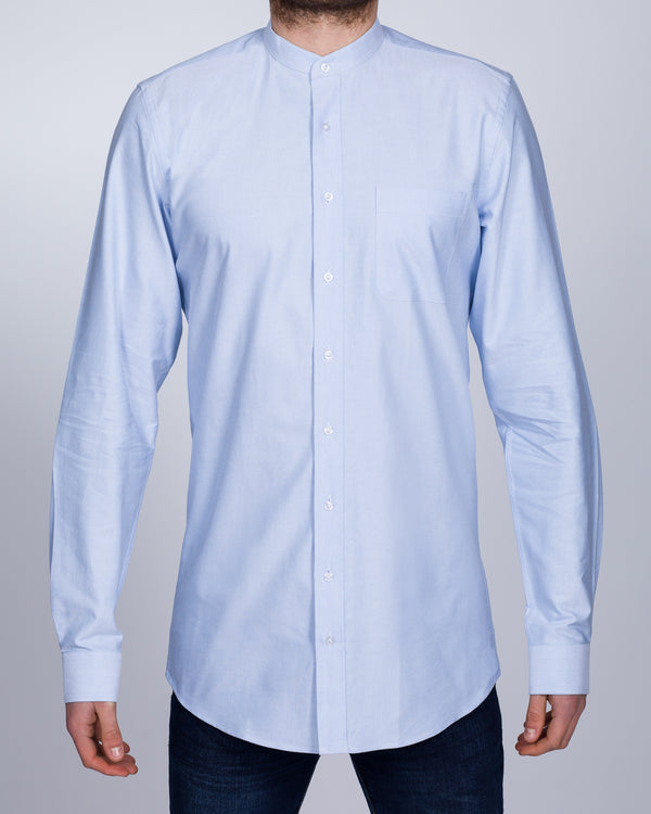 2t Grandad Oxford Slim Fit Long Sleeve Tall Shirt (sky)