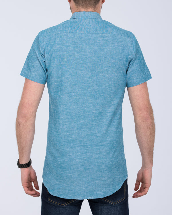 2t Slim Fit Tall Linen Blend Short Sleeve Shirt (aqua)