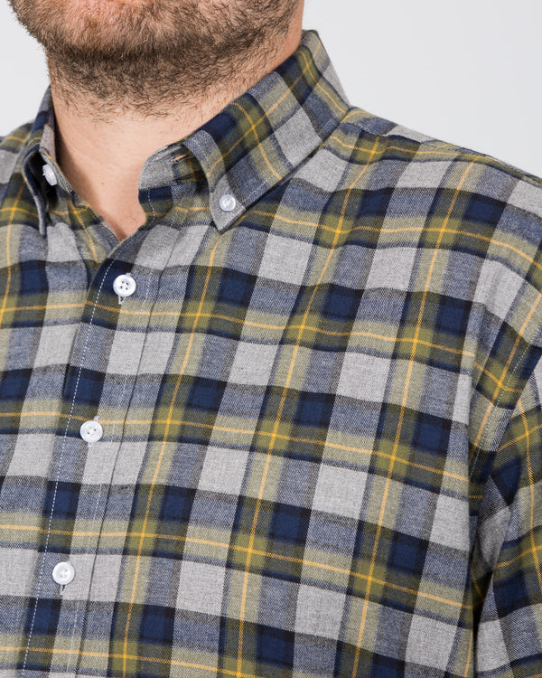 2t Regular Fit Long Sleeve Tall Checked Shirt (grey)