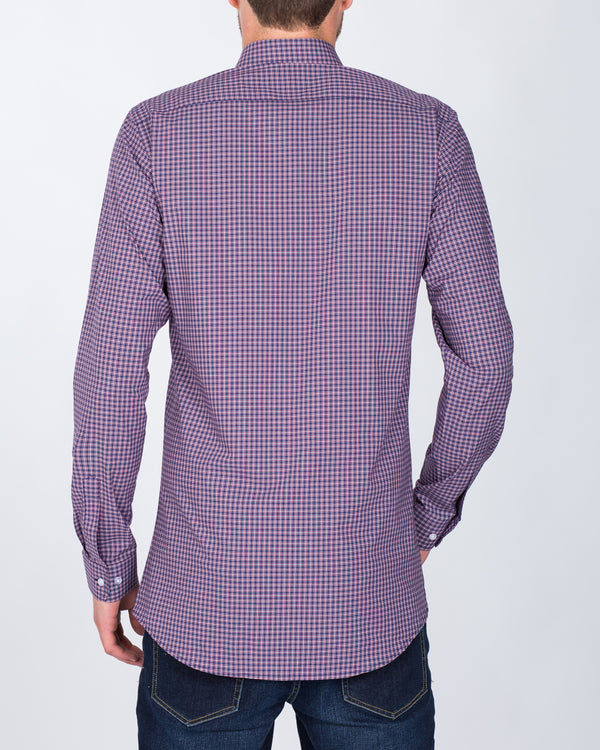 2t Slim Fit Long Sleeve Tall Shirt (red/blue mini check)