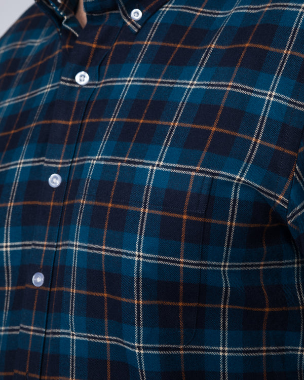 2t Slim Fit Long Sleeve Tall Checked Shirt (blue/navy)