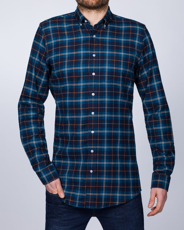 2t Slim Fit Long Sleeve Tall Checked Shirt (blue/navy)