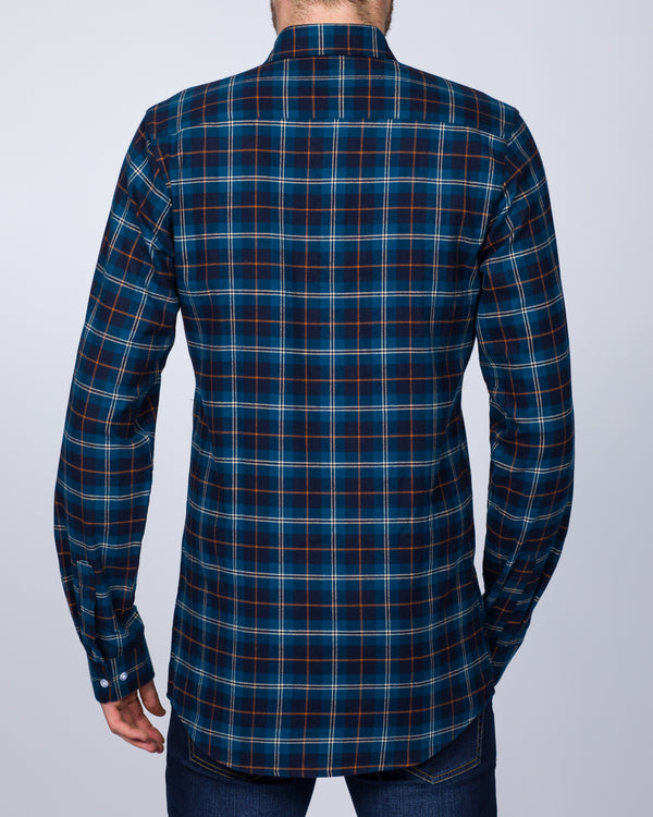 2t Slim Fit Long Sleeve Tall Checked Shirt (blue/navy)