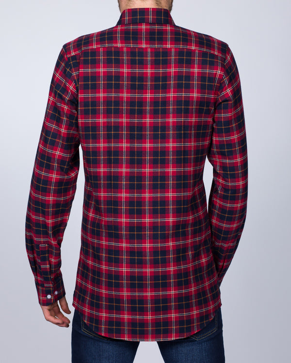 2t Slim Fit Long Sleeve Tall Checked Shirt (red check)