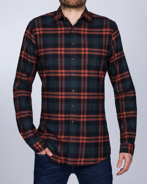 2t Slim Fit Long Sleeve Tall Checked Shirt (navy/orange)