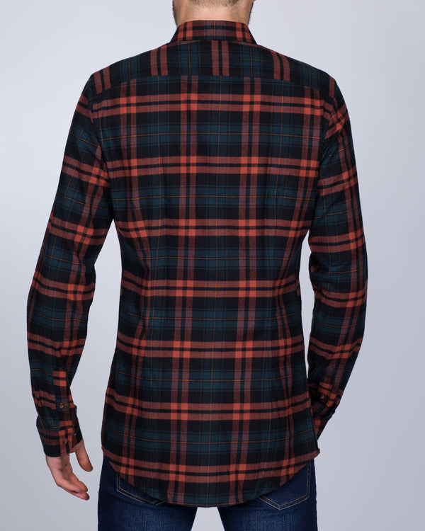 2t Slim Fit Long Sleeve Tall Checked Shirt (navy/orange)