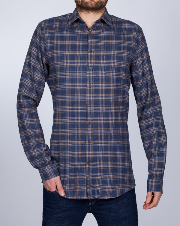 2t Slim Fit Long Sleeve Tall Checked Shirt (denim/brown)