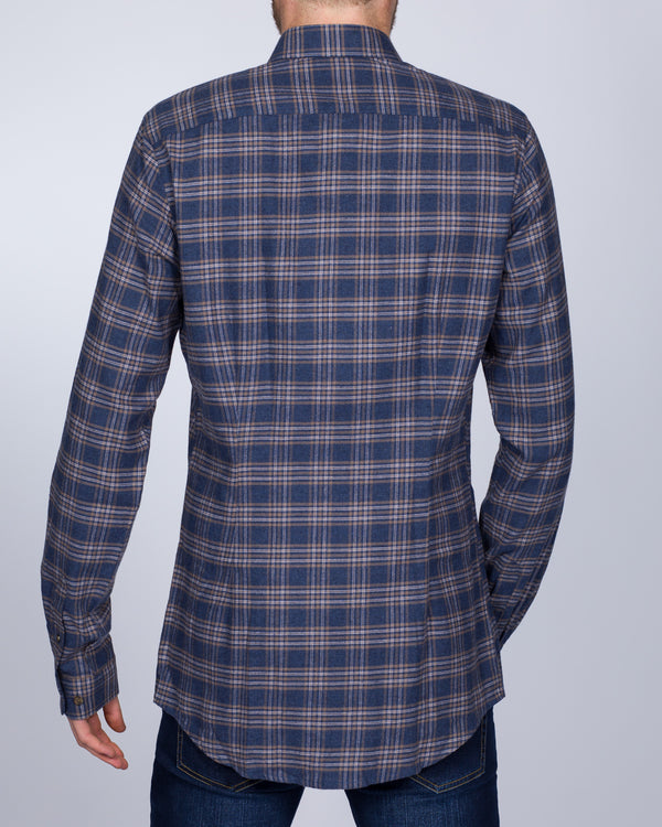 2t Slim Fit Long Sleeve Tall Checked Shirt (denim/brown)