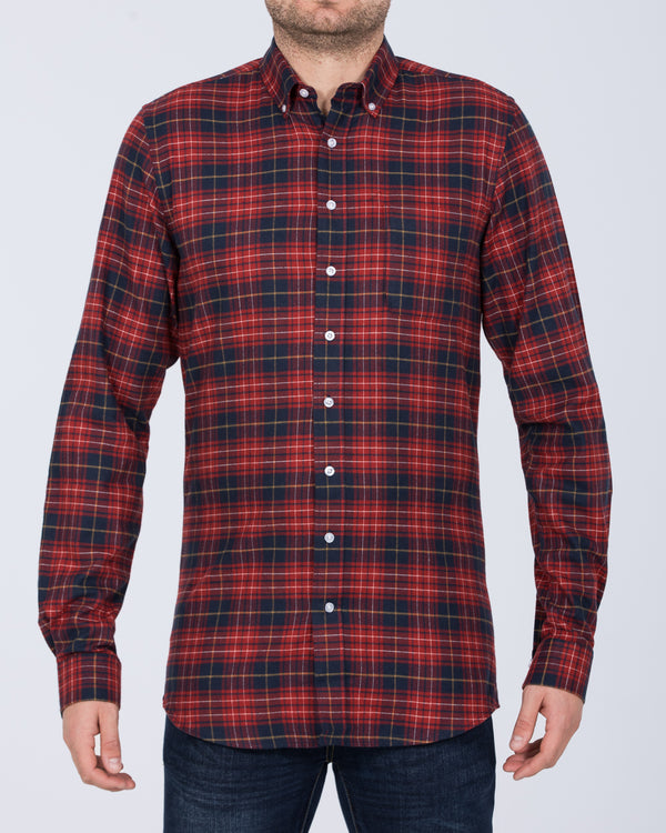 2t Slim Fit Long Sleeve Tall Mens Longer Checked Shirt (red navy