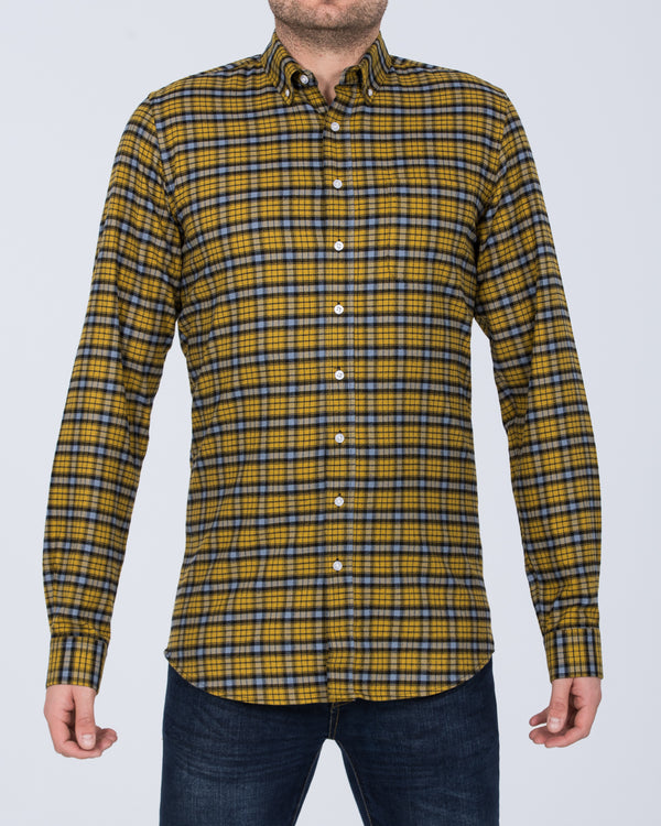 2t Slim Fit Long Sleeve Tall Mens Longer Shirt (yellow check