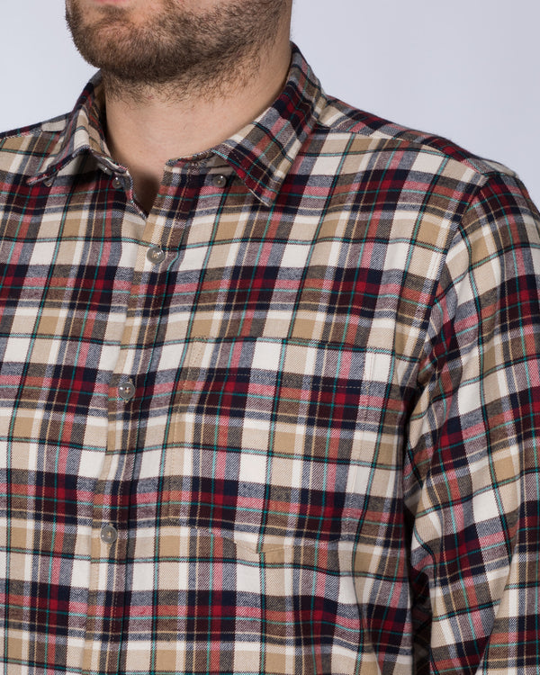 2t Slim Fit Long Sleeve Tall Checked Shirt (camel)