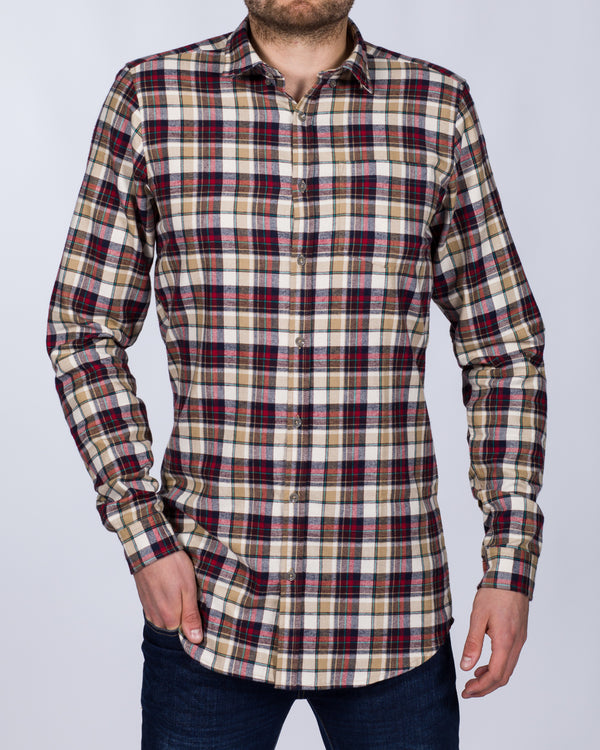 2t Slim Fit Long Sleeve Tall Checked Shirt (camel)