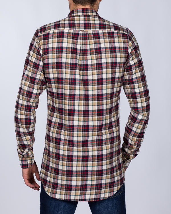 2t Slim Fit Long Sleeve Tall Checked Shirt (camel)