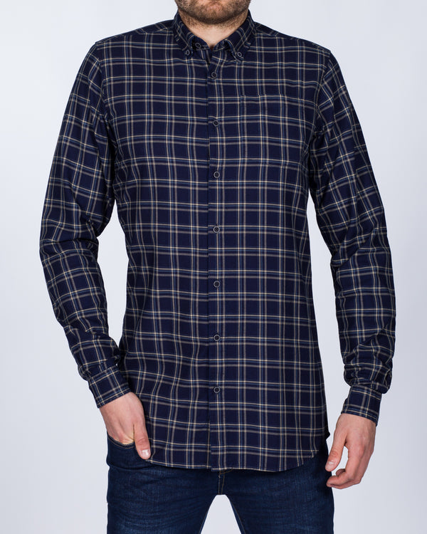 2t Slim Fit Long Sleeve Tall Checked Shirt (navy)