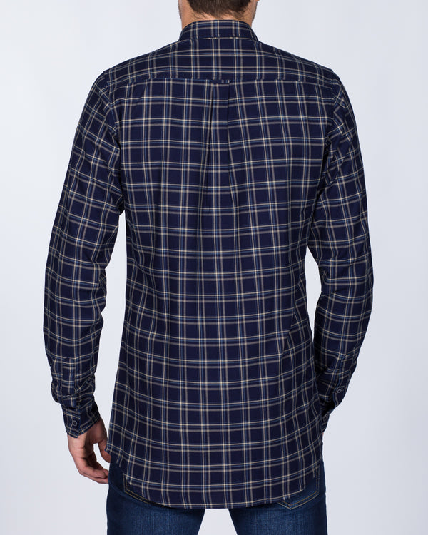 2t Slim Fit Long Sleeve Tall Checked Shirt (navy)