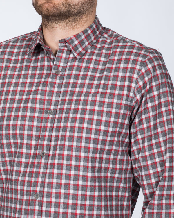 2t Slim Fit Long Sleeve Tall Checked Shirt (grey/red)