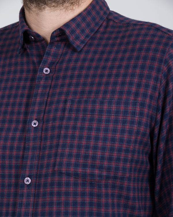 2t Slim Fit Long Sleeve Tall Checked Shirt (red)
