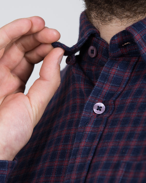 2t Slim Fit Long Sleeve Tall Checked Shirt (red)