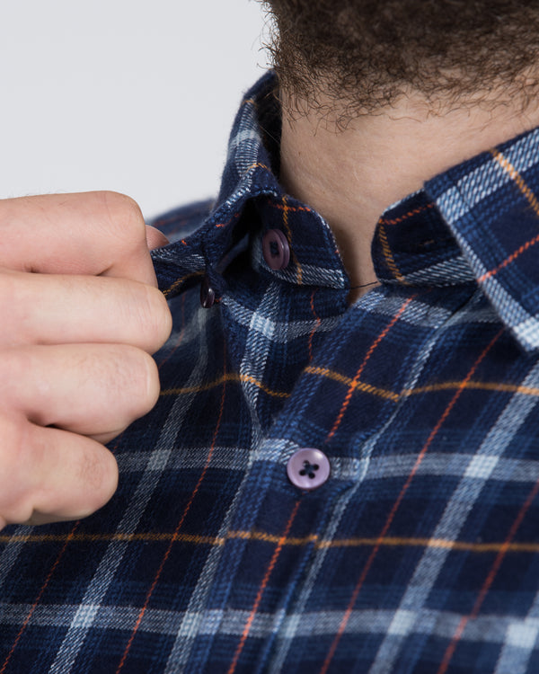 2t Slim Fit Long Sleeve Tall Checked Shirt (sapphire)