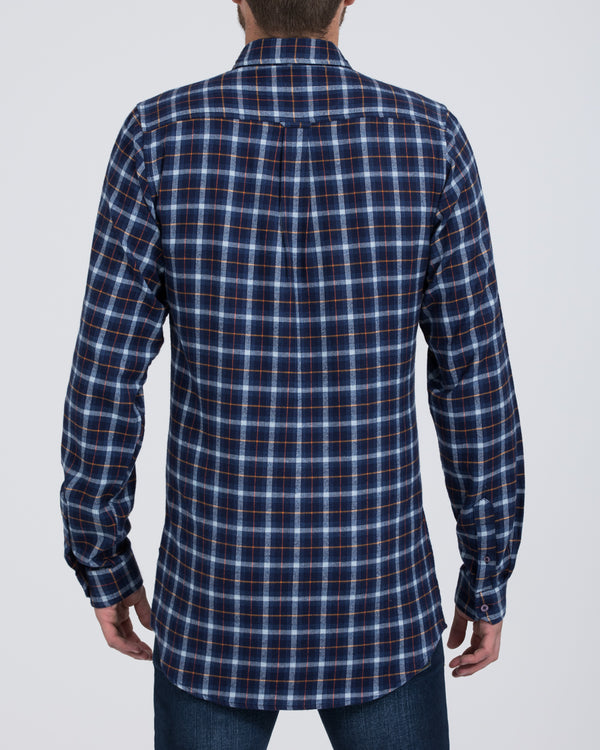 2t Slim Fit Long Sleeve Tall Checked Shirt (sapphire)