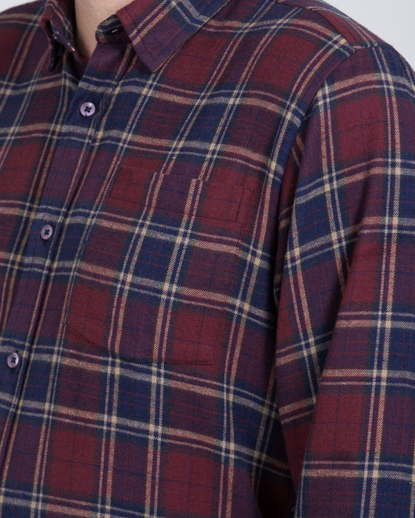 2t Slim Fit Long Sleeve Tall Checked Shirt (wine)
