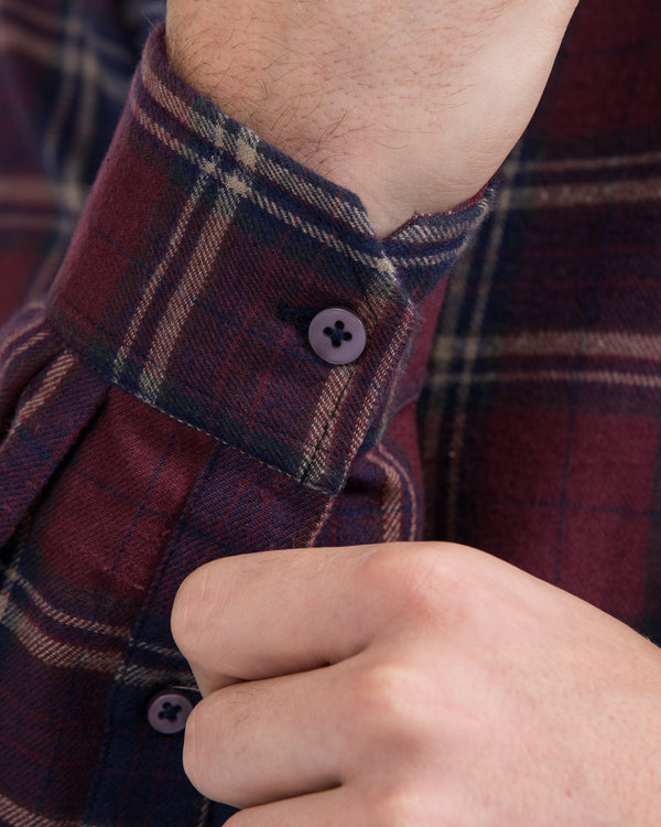 2t Slim Fit Long Sleeve Tall Checked Shirt (wine)