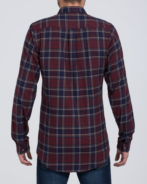2t Slim Fit Long Sleeve Tall Checked Shirt (wine)