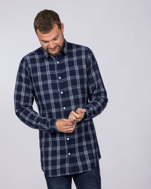 2t Slim Fit Long Sleeve Tall Checked Shirt (indigo)