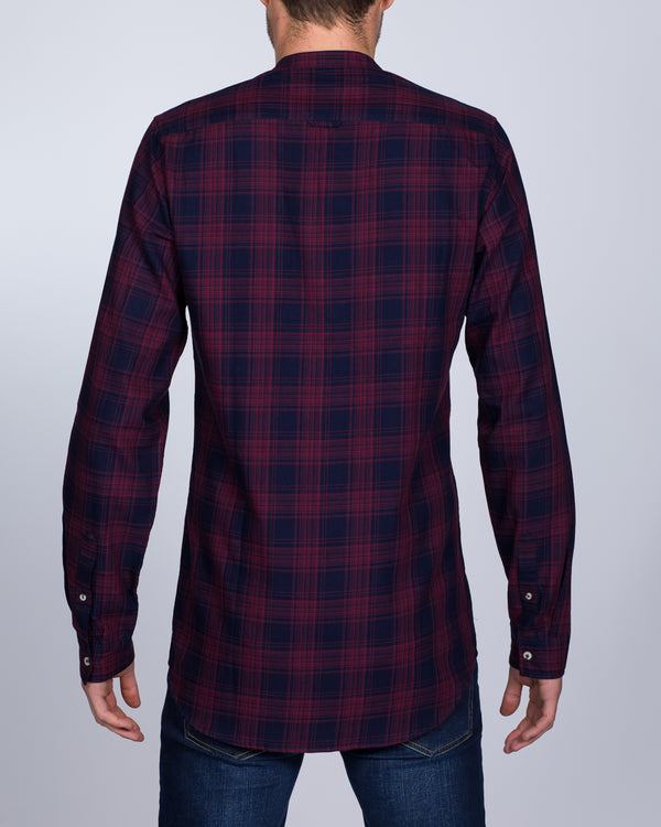 2t Slim Fit Long Sleeve Tall Grandad Shirt (navy/red)