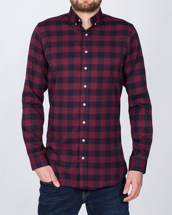 2t Slim Fit Long Sleeve Tall Shirt (maroon check)